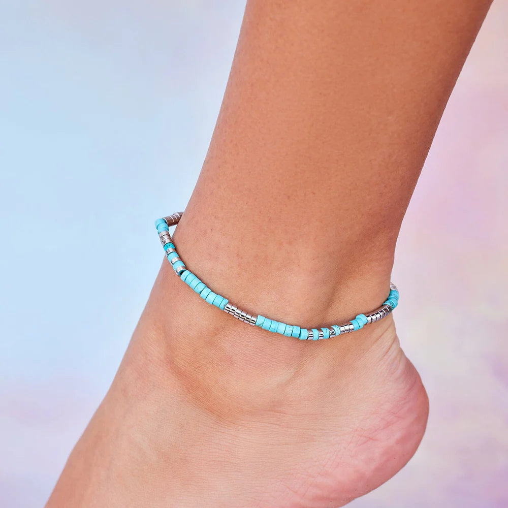 Anklet - Pura Vida Turquoise Bead Stretch Anklet