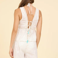 Tank - Surf Gypsy White Palm Eyelet Tie Front Tank