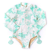 Girls Bathing Suit - Shade Critters Mermiad Toile Girls Long Sleeve One piece 2t - 10