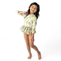 Girls Bathing Suit - Shade Critters Hibiscus Botanical Girls long Sleeve One Piece & Tutu 3t-6