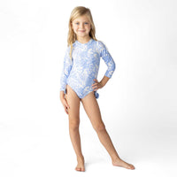 Girls Bathing Suit - Shade Critters Tropical Blues Girls Long Sleeve One piece 4t - 10