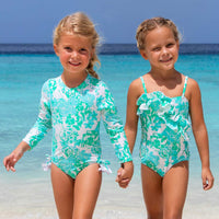 Girls Bathing Suit - Shade Critters Charming Rose Girls Long Sleeve One piece 5t - 10