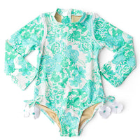 Girls Bathing Suit - Shade Critters Charming Rose Girls Long Sleeve One piece 5t - 10