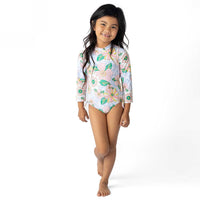 Girls Bathing Suit - Shade Critters Retro Floral Girls Long Sleeve One piece 4t - 10