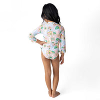 Girls Bathing Suit - Shade Critters Retro Floral Girls Long Sleeve One piece 4t - 10
