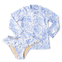 Girls Bathing Suit - Shade Critters Tropical Blues Girls Rashguard Swimsuit Set 2t - 6