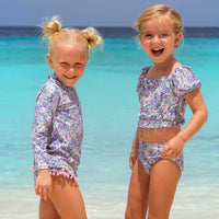 Girls Bathing Suit - Shade Critters Flower Power Purple Girls Rashguard Swimsuit Set 2t - 6