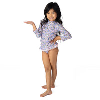 Girls Bathing Suit - Shade Critters Blue Blossoms Girls Rashguard Swimsuit Set 4t-6