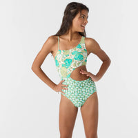 Girls Bathing Suit - O'Neill Girls Shell Abstract Asymm One Piece