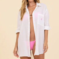 Top - Surf Gypsy White Printed Button Bown