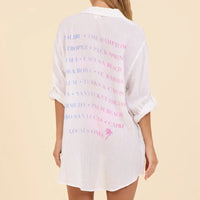 Top - Surf Gypsy White Printed Button Bown