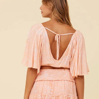 Top - Surf Gypsy Jungle Palm Print Cinched Tie Front Top