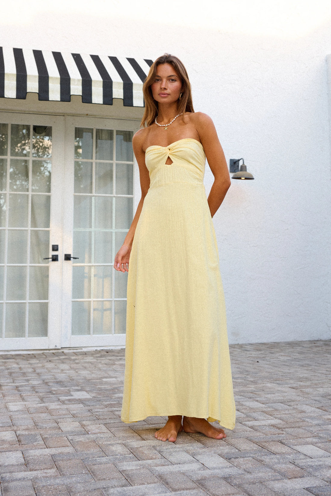 Dress - Blanco Strapless Twist Front Long Dress