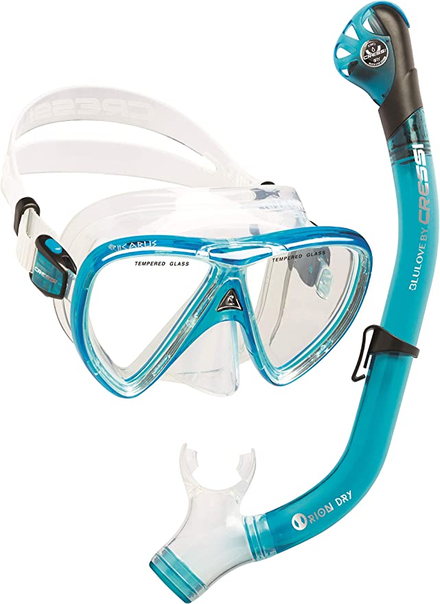 Mask / Snorkel Set Adult - Cressi Ikarus Mask / Orion Dry Snorkel Set