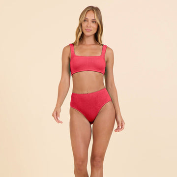 Bikini Top - Surf Gypsy Sunset Red Krinkle Scoop Neck Top