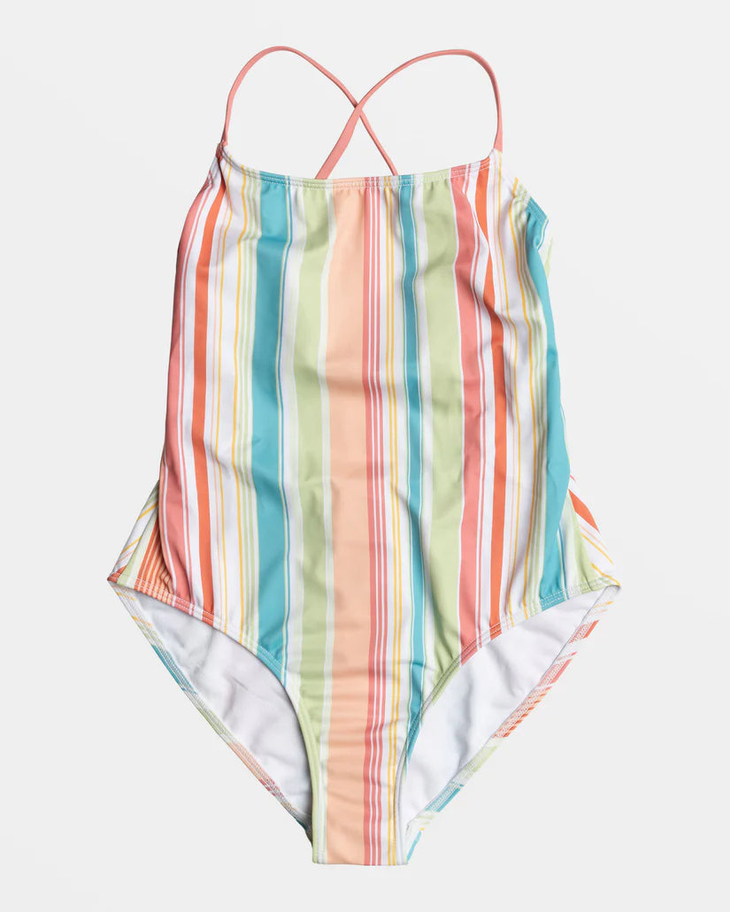 Girls Bathing Suit - Roxy Girl 6 - 16 Siesta Stripe One Piece Swimsuit