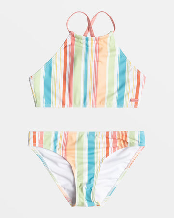 Girls Bathing Suit - Roxy Girl 7 - 16 Siesta Stripe High Neck Bikini Set