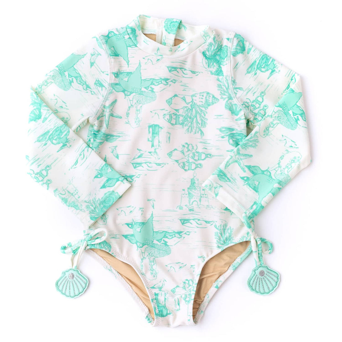 Girls Bathing Suit - Shade Critters Mermiad Toile Girls Long Sleeve One piece 2t - 10