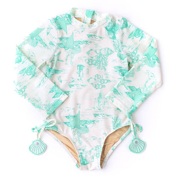 Girls Bathing Suit - Shade Critters Mermiad Toile Girls Long Sleeve One piece 2t - 10