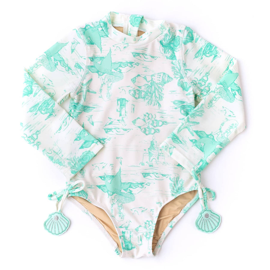 Girls Bathing Suit - Shade Critters Mermiad Toile Girls Long Sleeve One piece 2t - 10