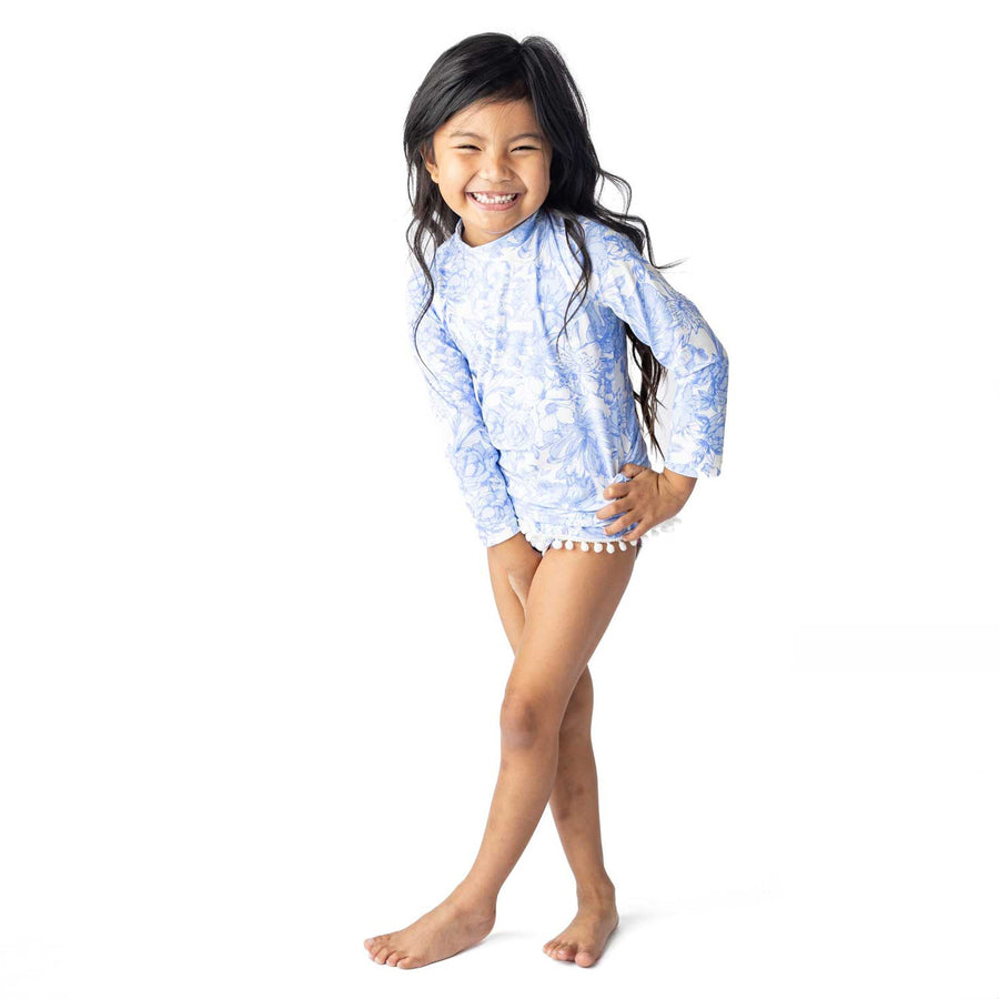 Girls Bathing Suit - Shade Critters Tropical Blues Girls Rashguard Swimsuit Set 2t - 6