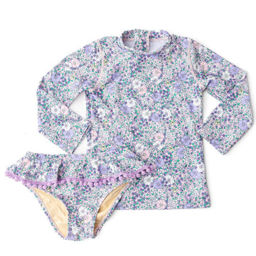 Girls Bathing Suit - Shade Critters Flower Power Purple Girls Rashguard Swimsuit Set 2t - 6