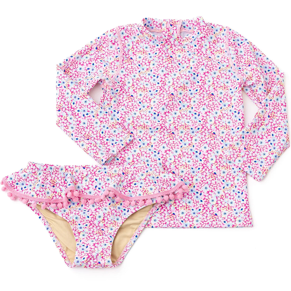 Girls Bathing Suit - Shade Critters Electric Ditsy Girls Rashguard Swimsuit Set