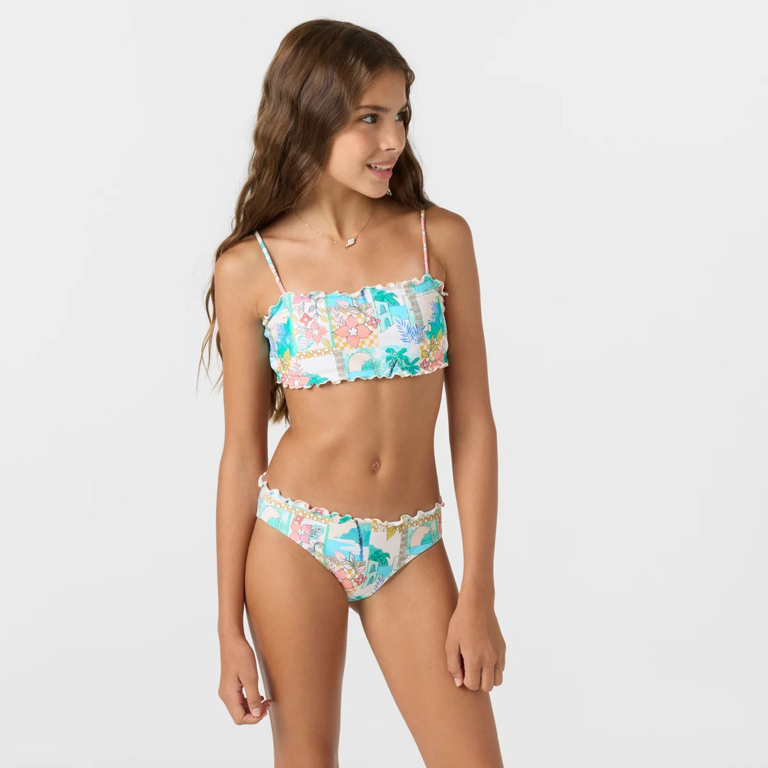 Girls Bathing Suit - O'Neill Girls Maritime Ruffle Edge Bandeau Top Set