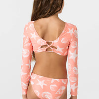 Girls Bathing Suit - O'Neill Girls Sandy Seashells Long Sleeve Crop Set