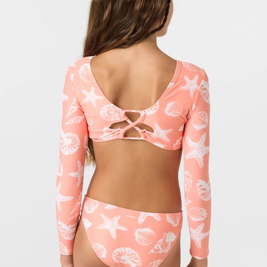 Girls Bathing Suit - O'Neill Girls Sandy Seashells Long Sleeve Crop Set