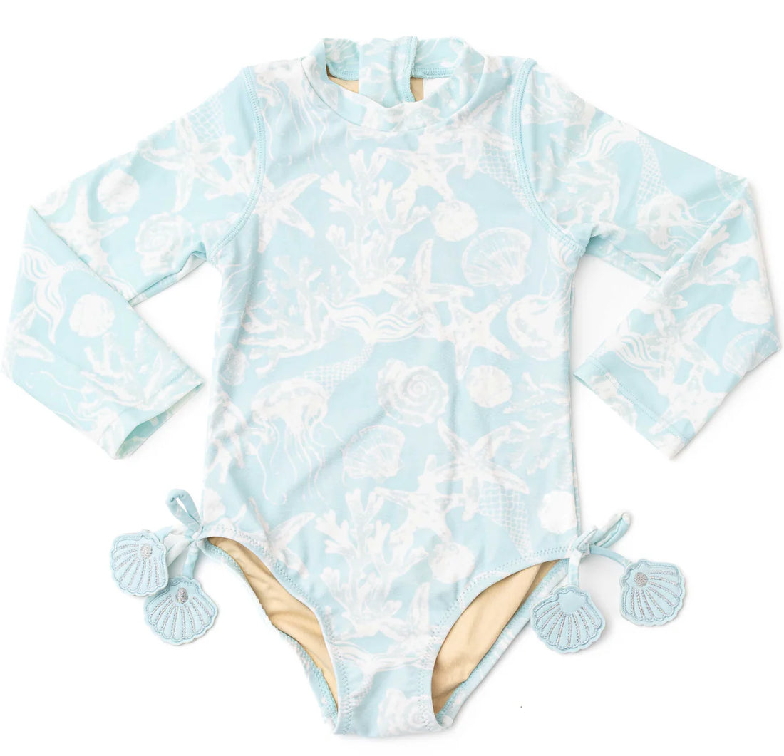 Girls Bathing Suit - Shade Critters Snorkel Splash Girls Rashguard Swimsuit