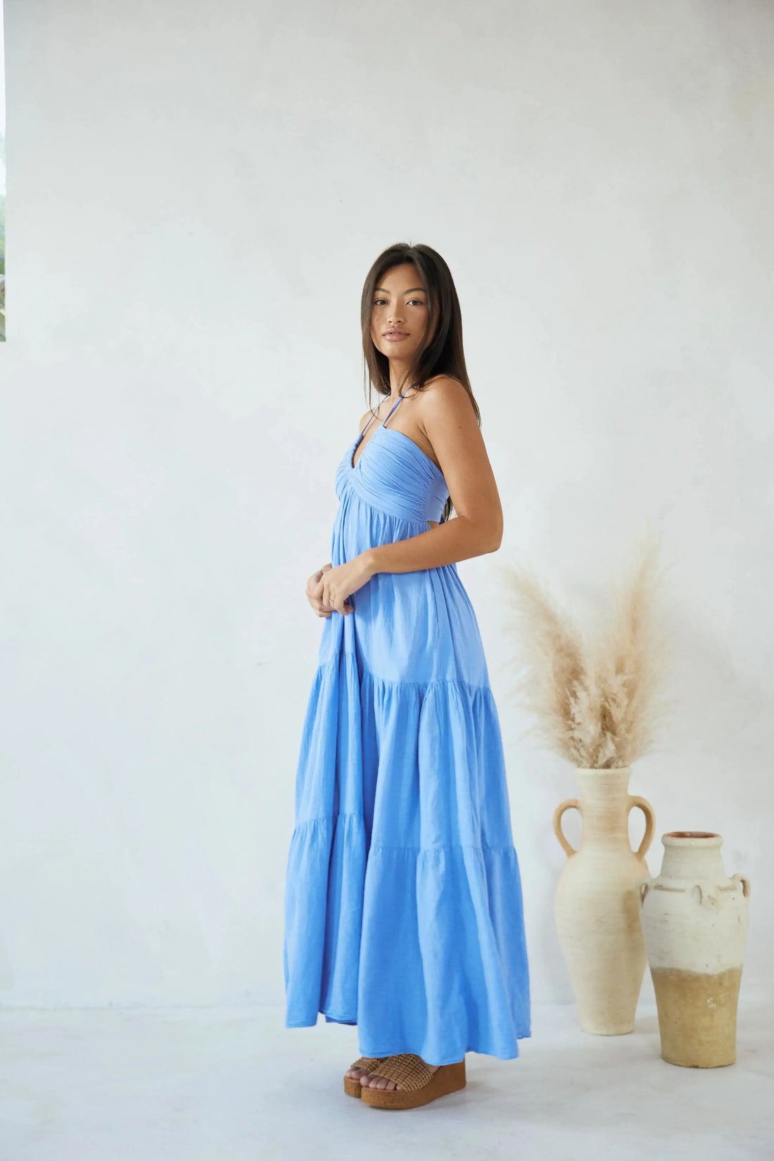 Dress - Blanco Tie Back Flowy Long Dress