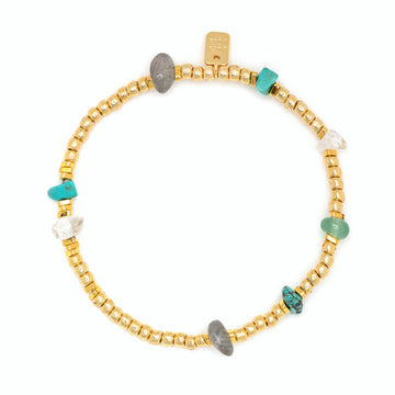 Bracelet - Pura Vida Gold Bead and Stone Stretch Bracelet