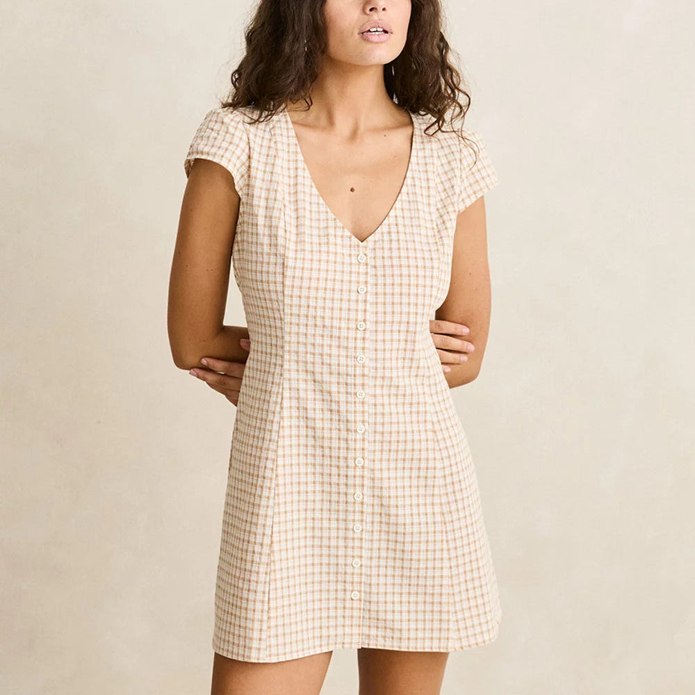 Dress - Rhythm London Check Cap-Sleeve Dress