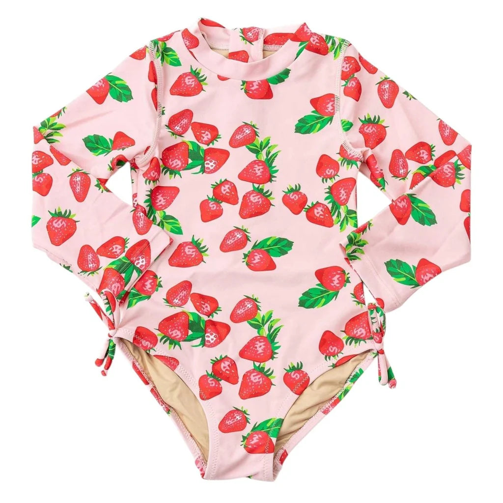 Girls Bathing Suit - Shade Critters Strawberry Bliss Girls Rashguard Swimsuit
