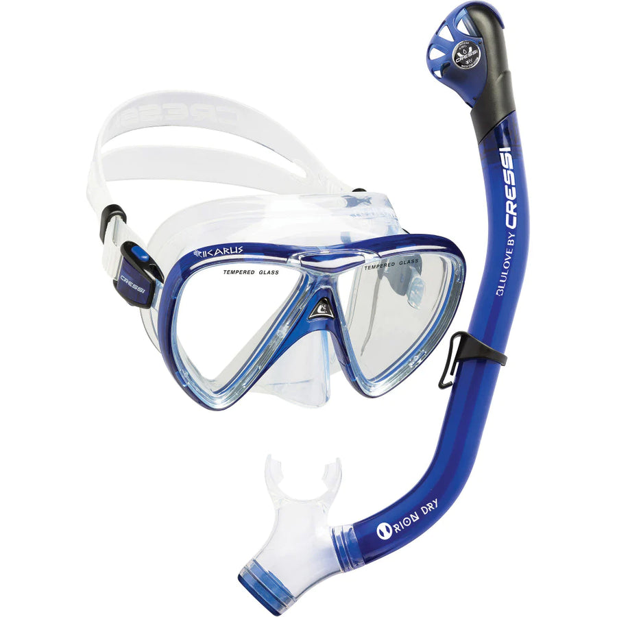 Mask / Snorkel Set Adult - Cressi Ikarus Mask /  Orion Dry Snorkel Set