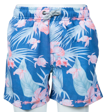 Boys Volley - Vintage Summer Toddler Hibiscus and Turtle Swim Short