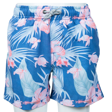 Boys Volley - Vintage Summer Boys Hibiscus and Turtle Swim Short
