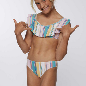 Girls Bathing Suit - O'Neill Baja Stripe Ruffle Tie Back Set
